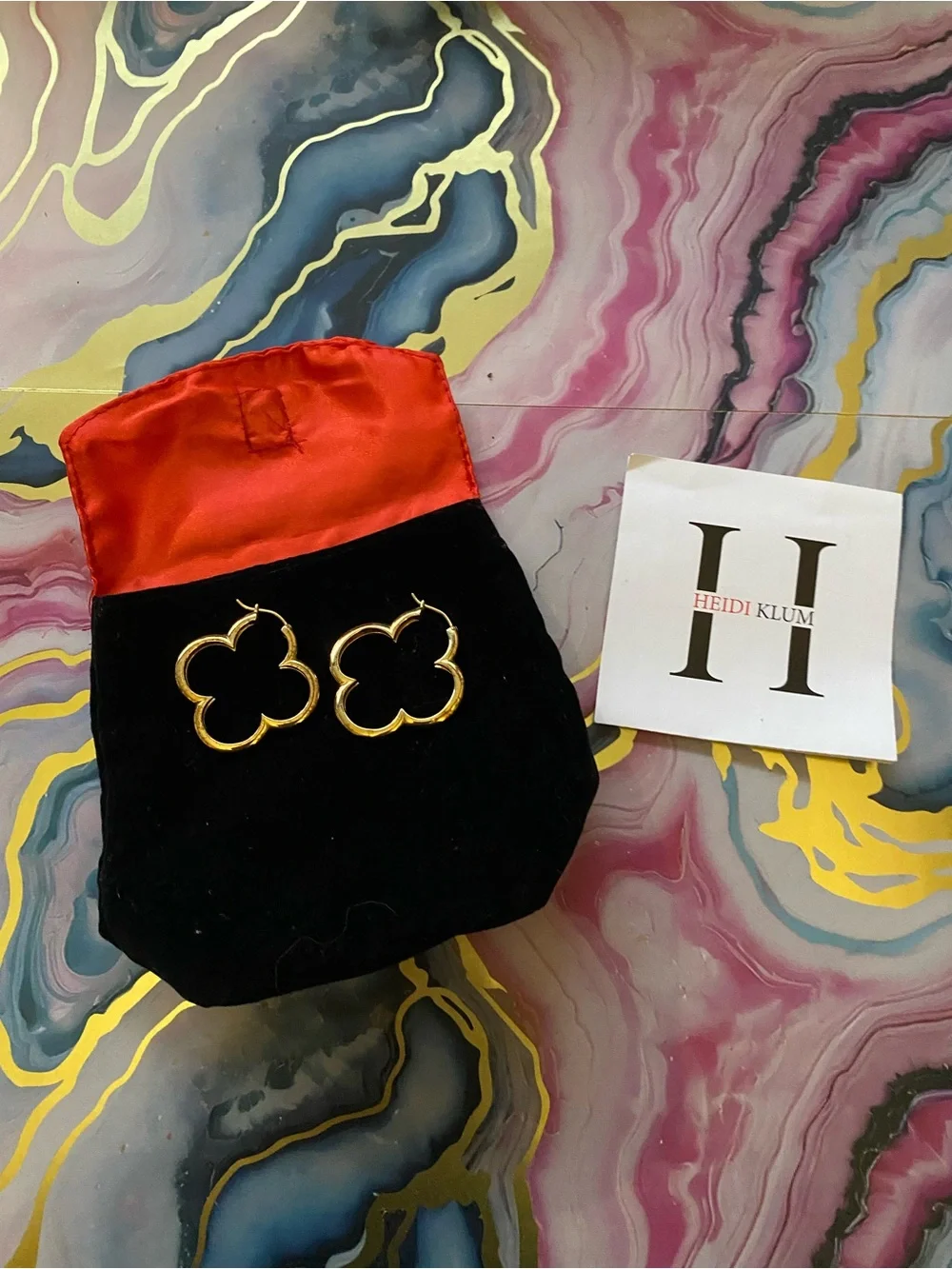 Heidi Klum Alhambra 925 Sterling Silver Gold Clover Quatrefoil Hoop Earrings
